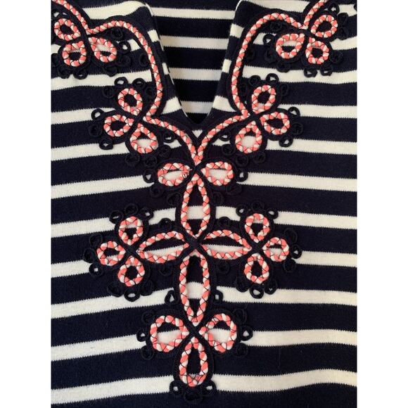 Talbots Embroidered Neckline Shift Dress Womens Size M Navy White - Picture 4 of 9